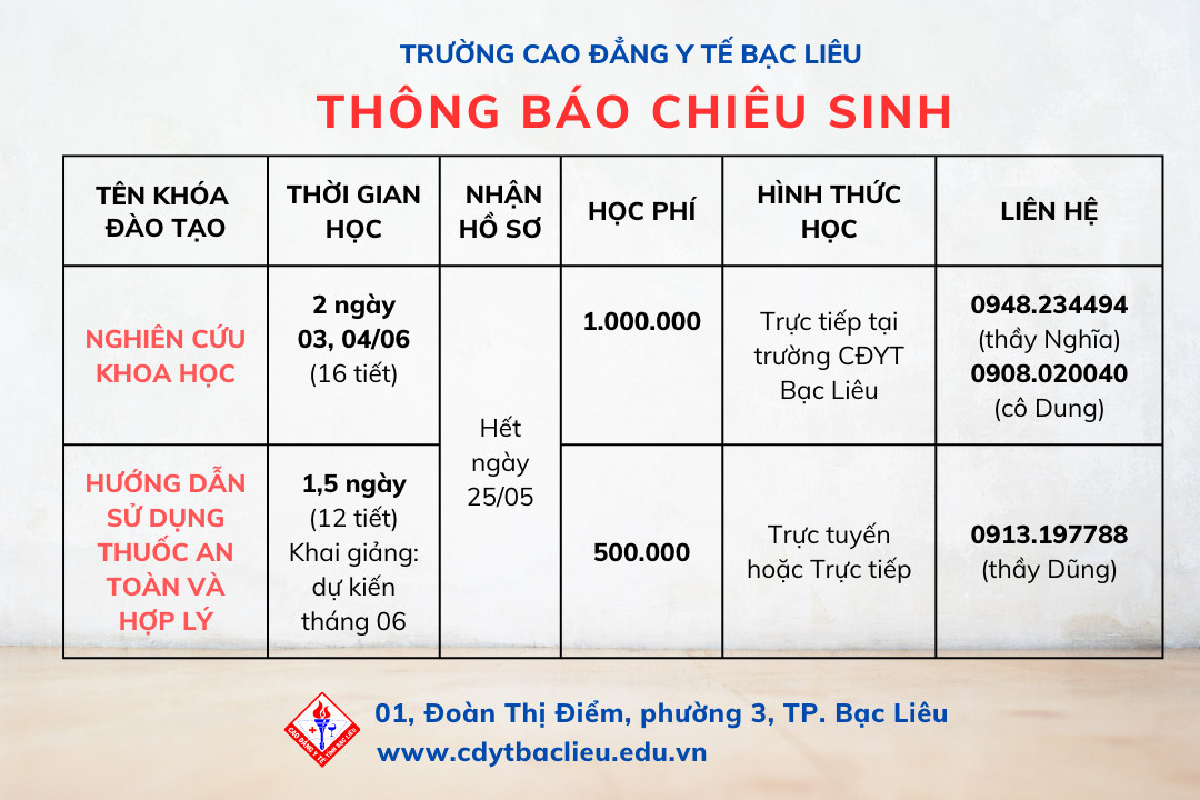  Thông báo chiêu sinh các lớp đào tạo ngắn hạn tháng 5-6/2023