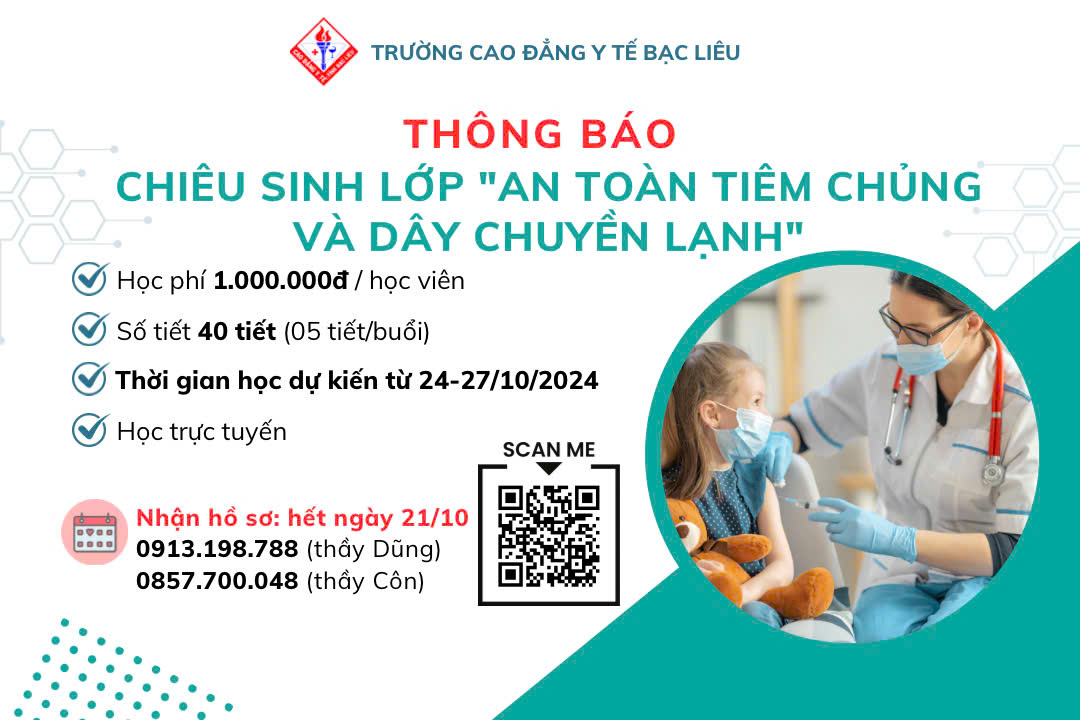 (TB) Chiêu sinh lớp "An toàn tiêm chủng và dây chuyền lạnh" tháng 10/2024