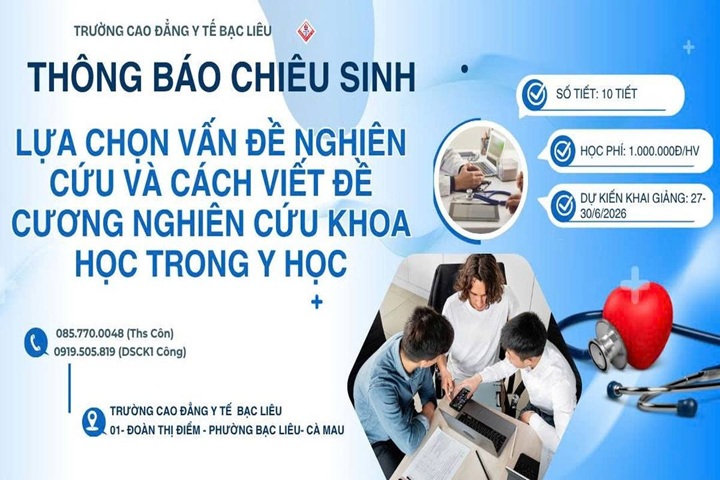 Thông báo chiêu sinh lớp bồi dưỡng nghiên cứu khoa học trong y học