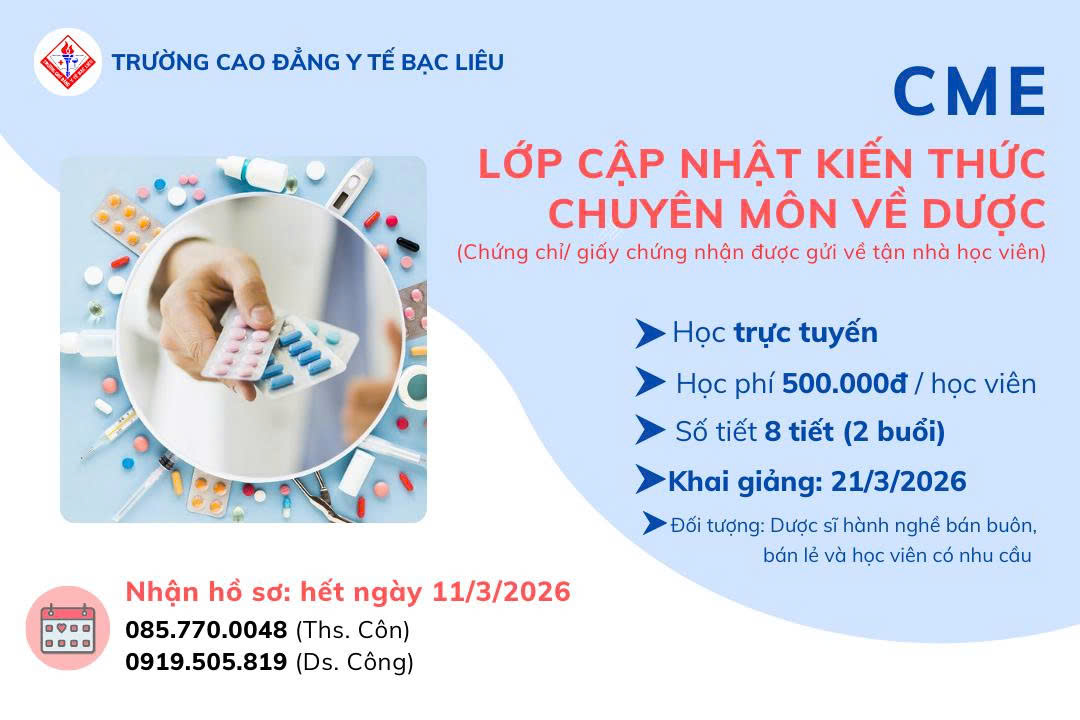 Chiêu sinh lớp lớp cập nhật kiến thức chuyên môn về Dược (CME) năm 2026